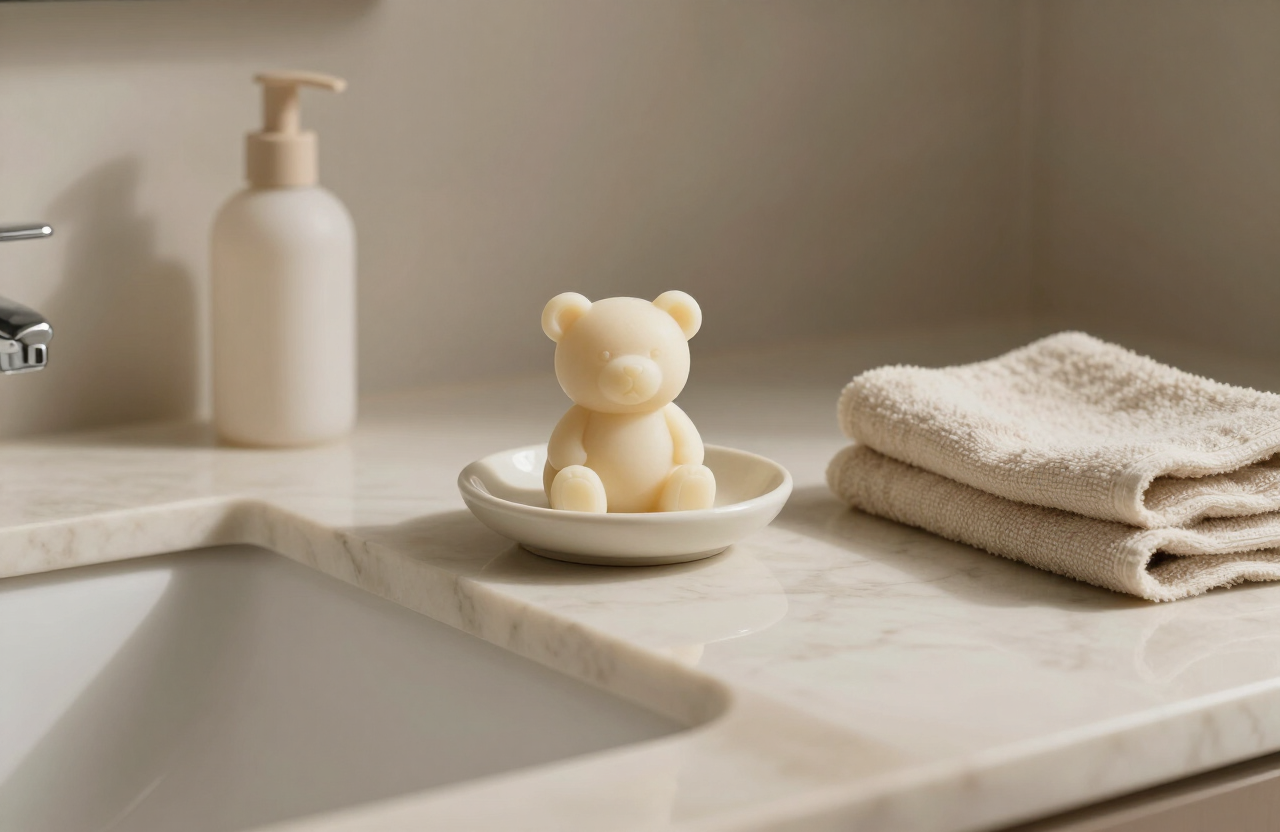 MIORAH teddy soap in a bath setting