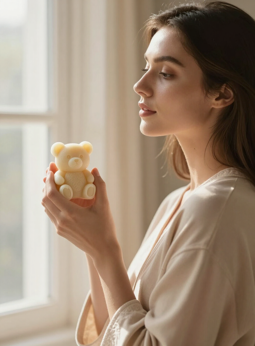 Woman holding a MIORAH teddy soap